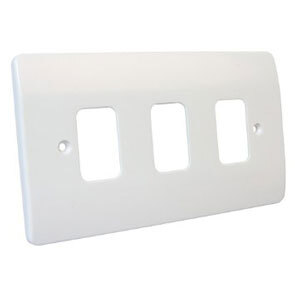 3 Gang Moulded Grid Front Plate White