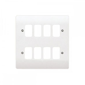 8 Gang Moulded Grid Front Plate White