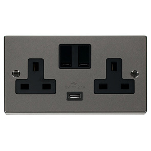 Black Nickel 13A 2G Switched Socket With 2.1A Usb Outlet – Black