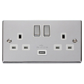 Polished Chrome 13A 2G Ingot Switched Socket With 2.1A Usb Outlet – Whi