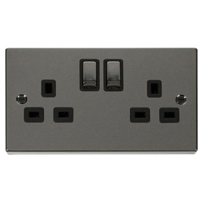 Black Nickel 2 Gang 13A DP Ingot Switched Socket