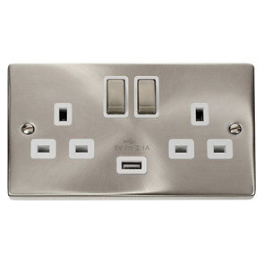Satin Chrome 13A 2G Ingot Switched Socket With 2.1A Usb Outlet – Whi