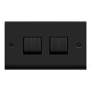 Plate Switch, 4 Gang 2 Way, Black Insert Victorian