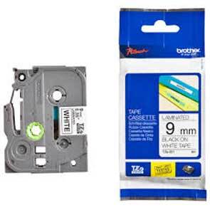 Brother Ptouch 9mm Black On White P-Touch Laminated Label Tape 8M